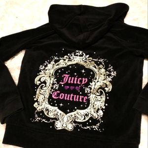 Juicy Couture 90s Black Velour Track Suit Zip Up Bling Rhinestone Hooded Jacket